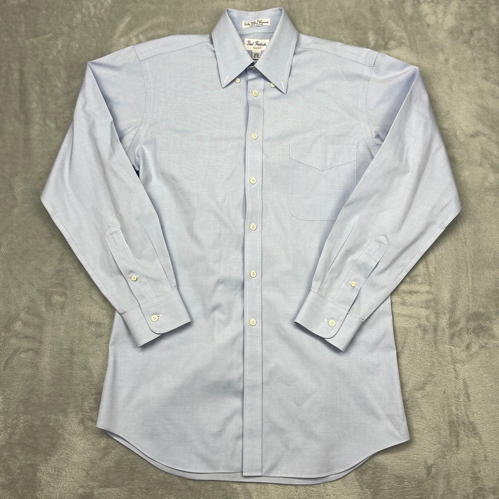 Paul Fredrick Dress Shirt Mens 15-33 Blue Easy Care Trim Fit Formal Button Down